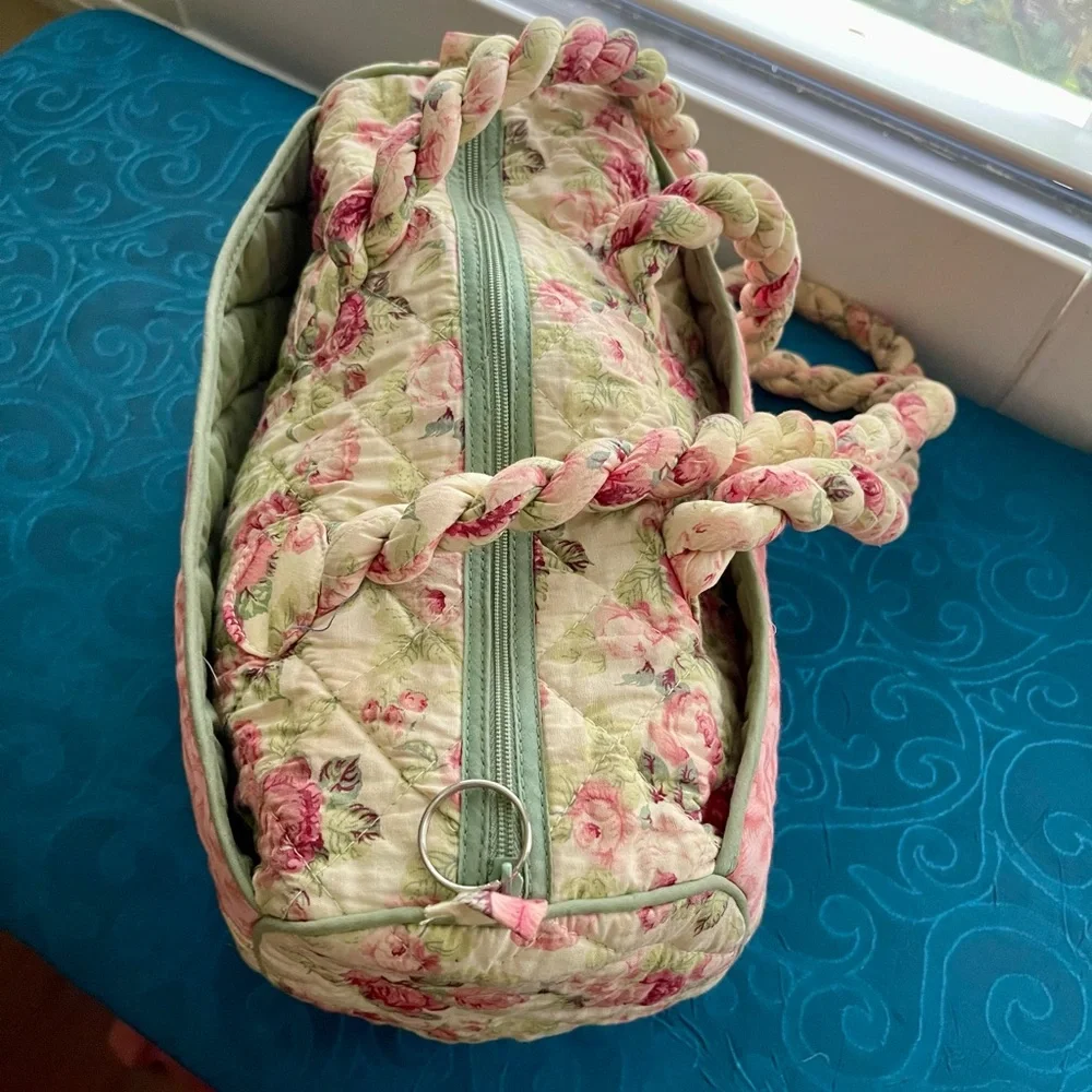 Quilted Floral Satchel Bag in Pink and Cream